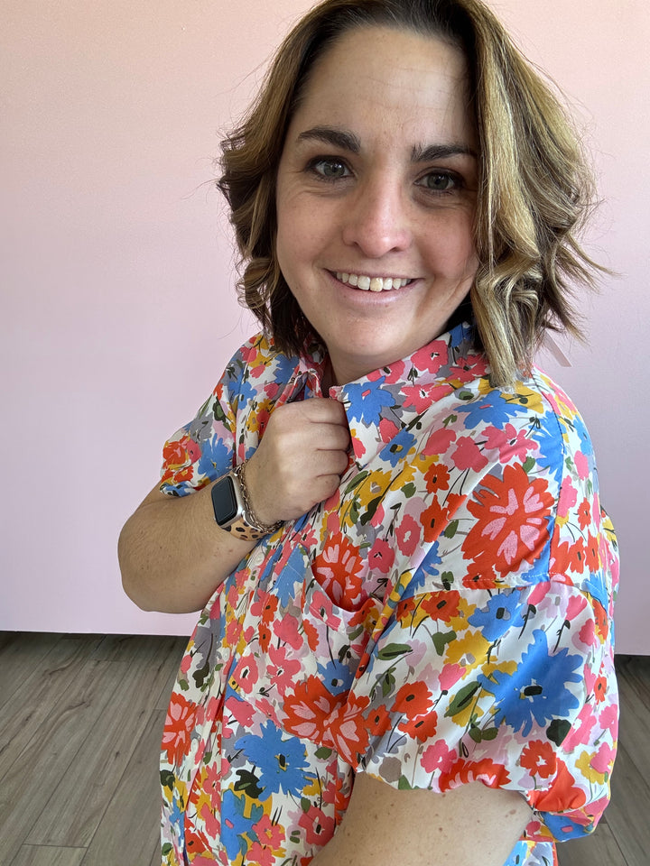 Floral Printed Puff Sleeves Blouse