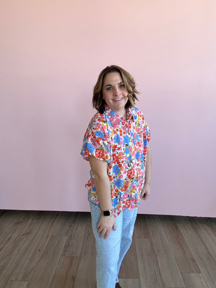 Floral Printed Puff Sleeves Blouse