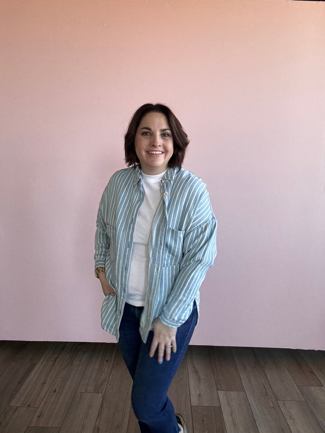 Mal Striped Button Down Shacket