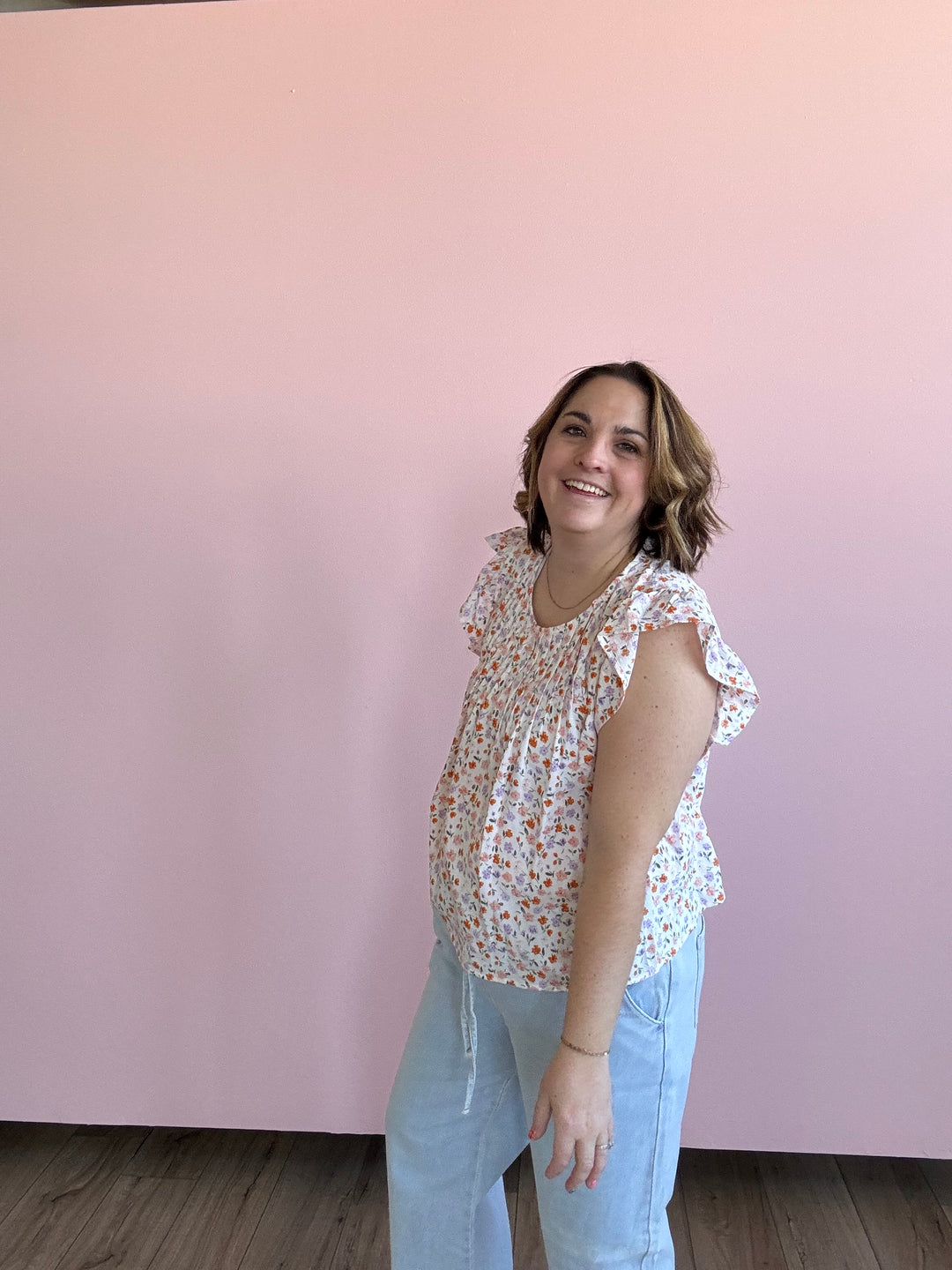 Ditsy Flower Print Ruffle Sleeve Blouse