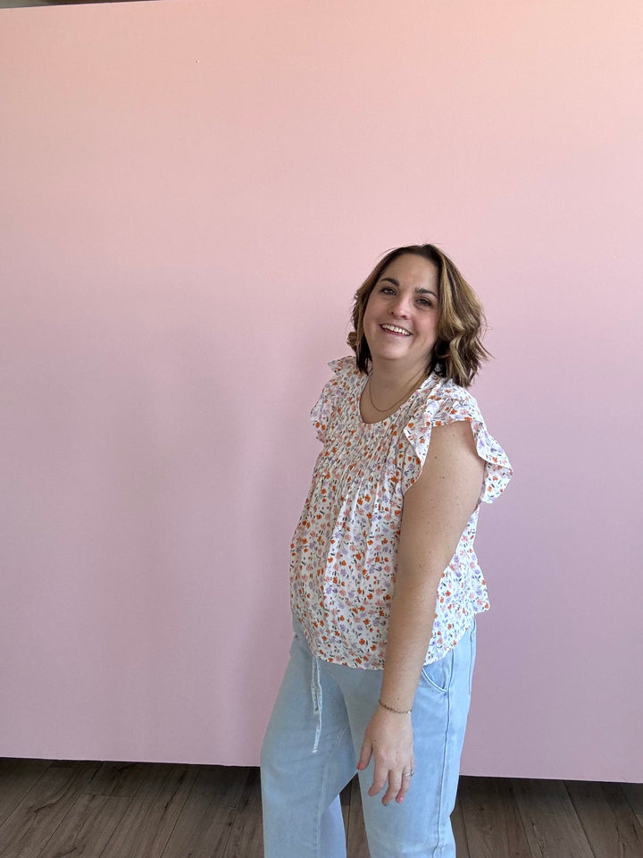 Ditsy Flower Print Ruffle Sleeve Blouse