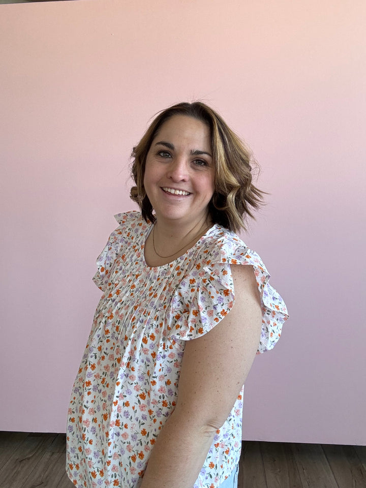 Ditsy Flower Print Ruffle Sleeve Blouse