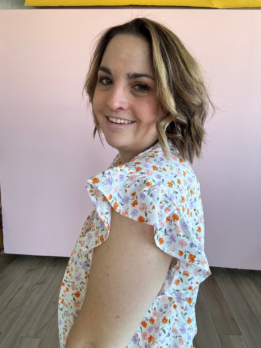 Ditsy Flower Print Ruffle Sleeve Blouse