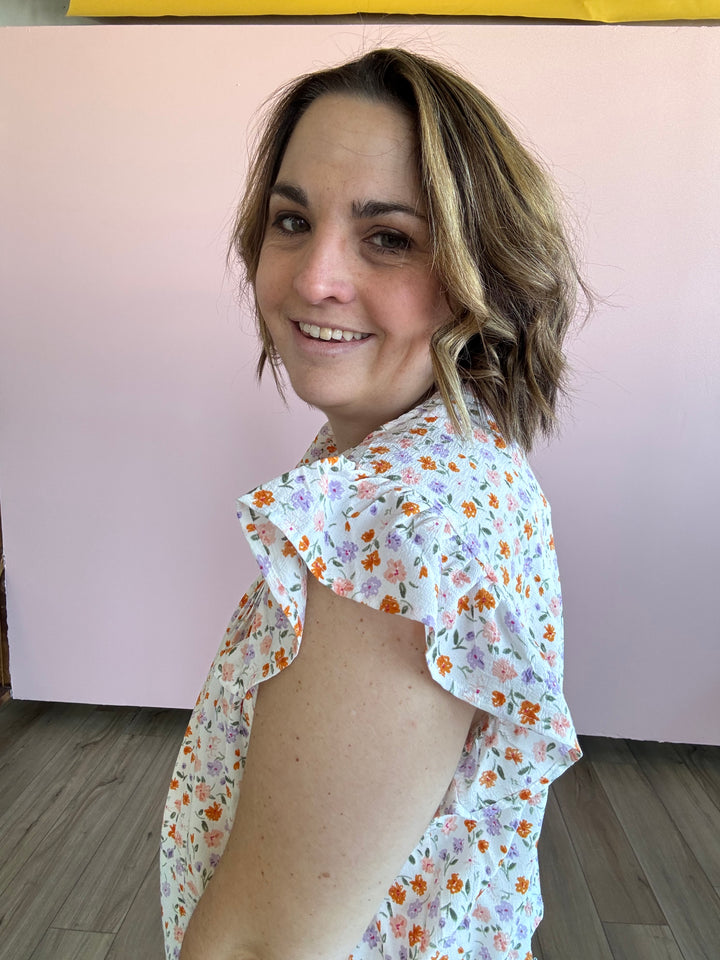 Ditsy Flower Print Ruffle Sleeve Blouse