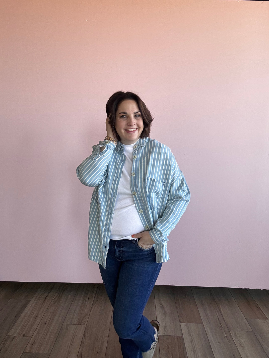 Mal Striped Button Down Shacket