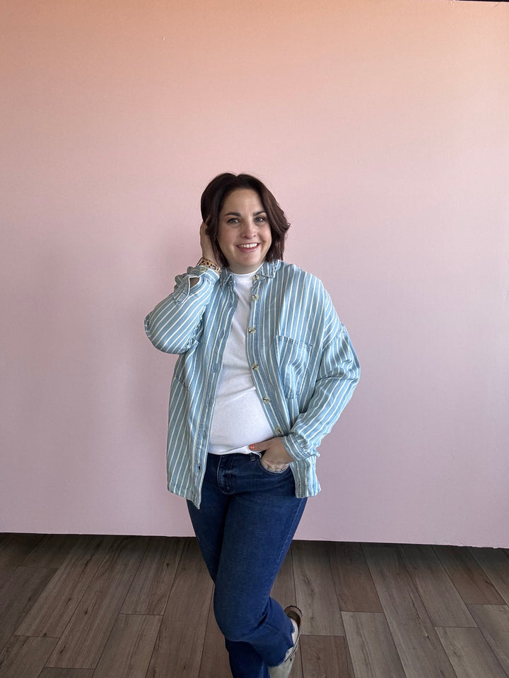 Mal Striped Button Down Shacket