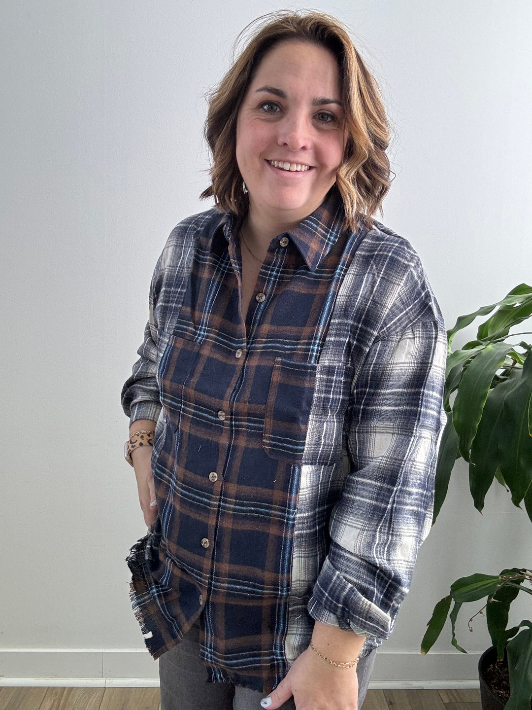 Plaid Patchwork Button Down