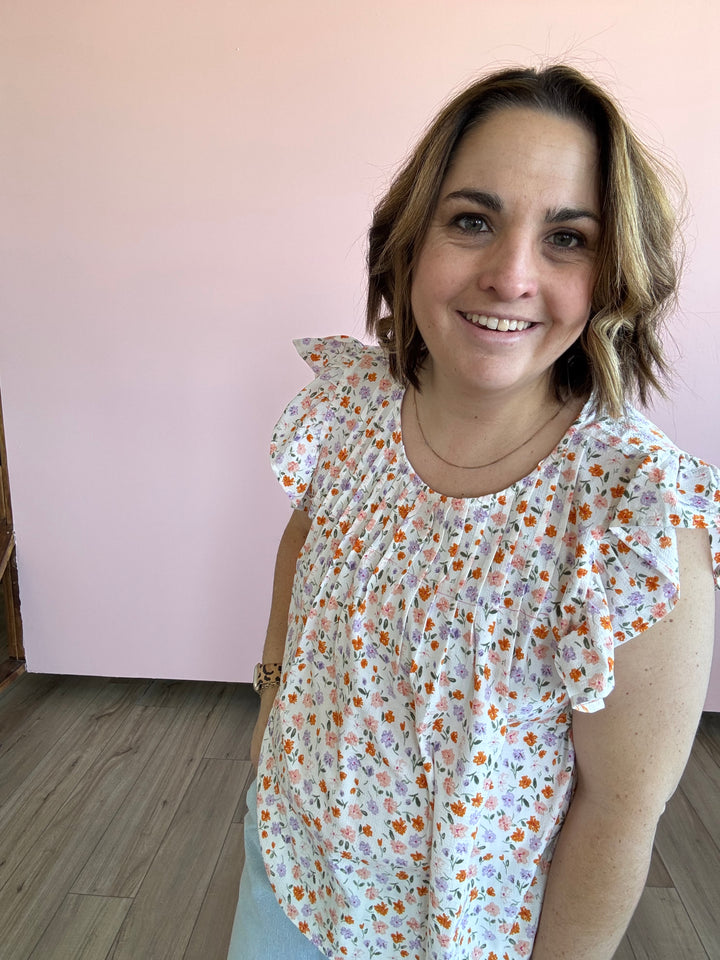 Ditsy Flower Print Ruffle Sleeve Blouse