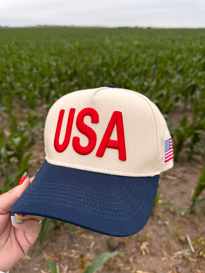 USA Vintage Trucker Hat-Blue