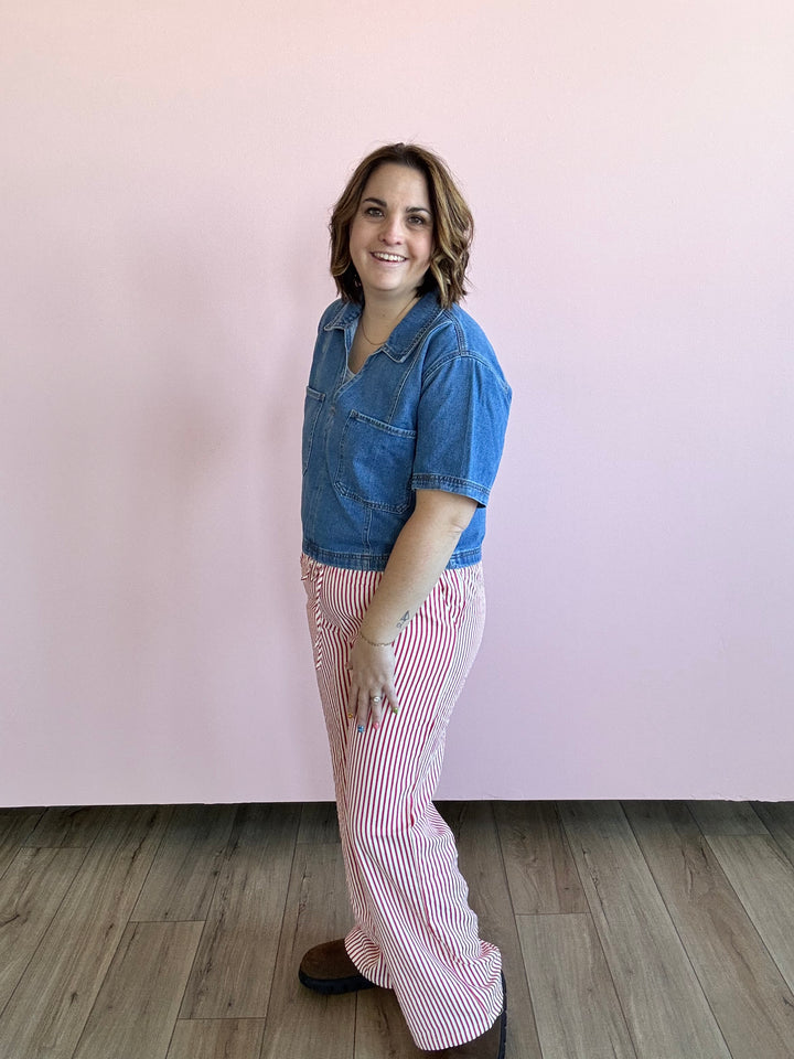 Red and White Striped boxer pants