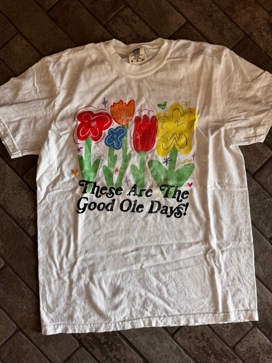 The Good Old Days Tee — retro floral graphic, girly style, printed on soft Comfort Colors® cotton by Onyx Native