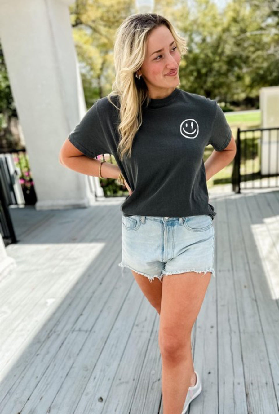 Mom Era Tee — Comfort Colors® cotton tee with smiley face graphic, playful edgy mom life shirt by Onyx Native