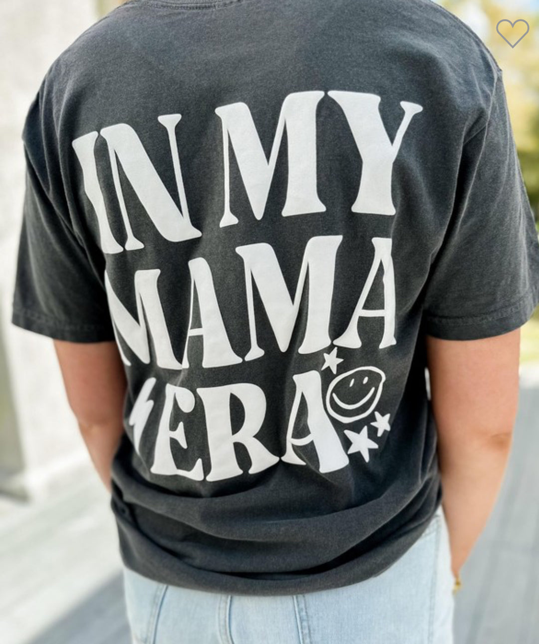 back view Mom Era Tee — Comfort Colors® cotton tee with smiley face graphic, playful edgy mom life shirt by Onyx Native