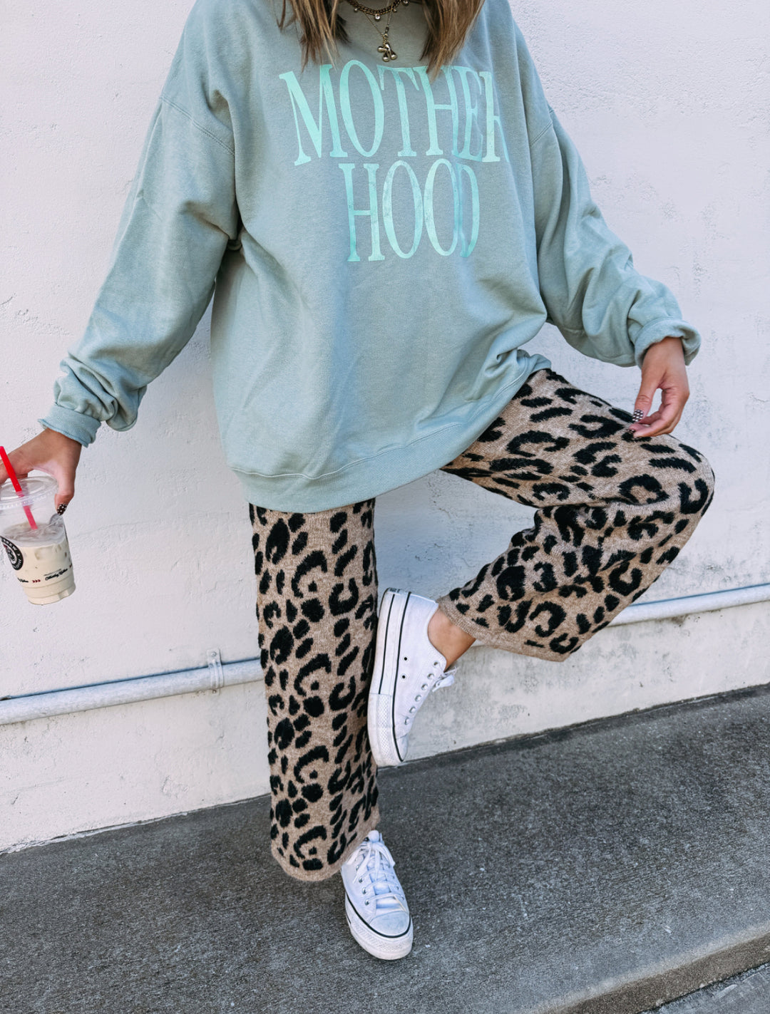 front view Sage Motherhood Crew — cozy colorful crewneck sweatshirt for stylish moms, playful and comfortable everyday wear by Onyx Native