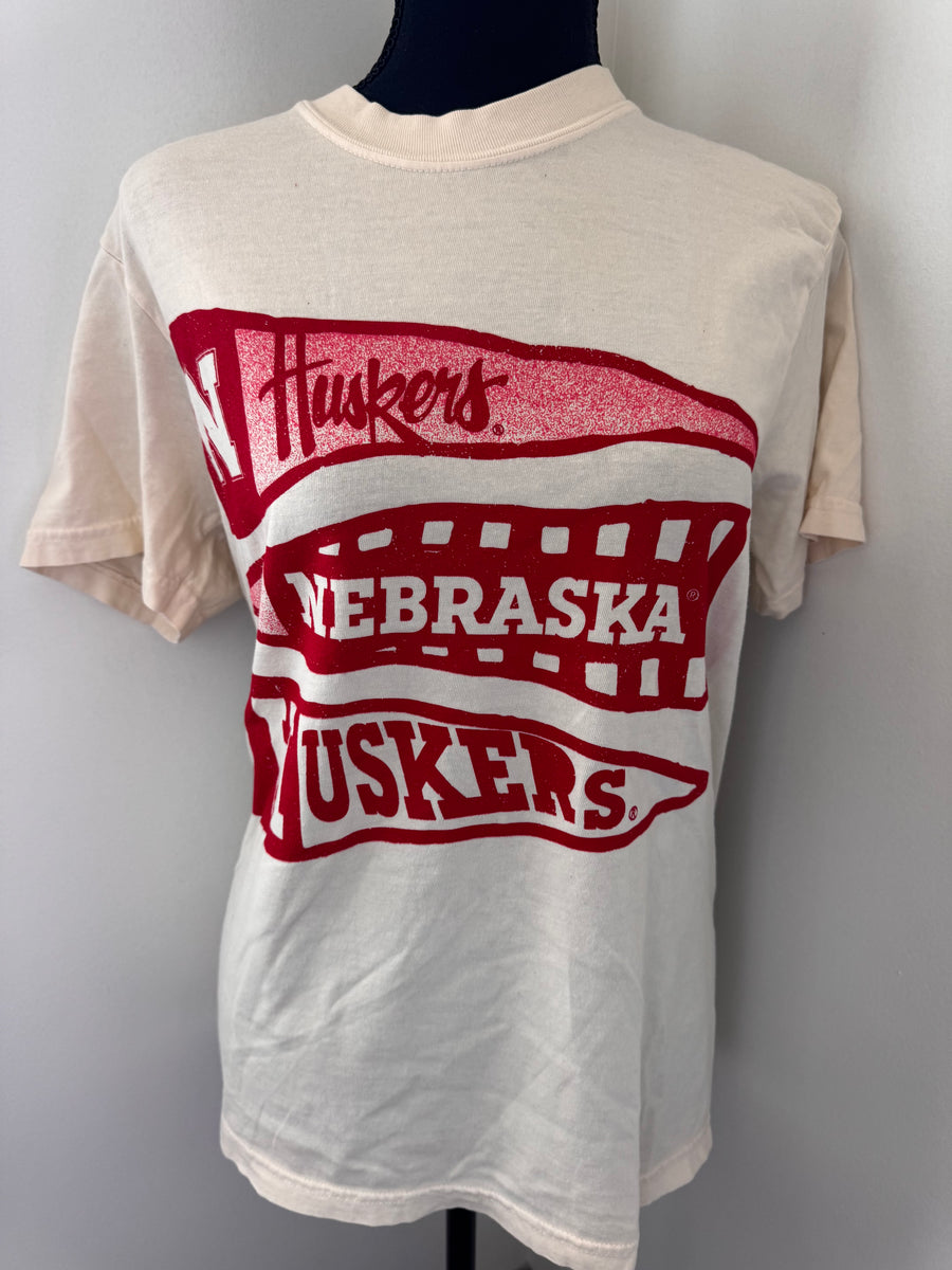 Nebraska Huskers Pennant Tee — soft-washed Comfort Colors® cotton, officially licensed game day t-shirt by Onyx Native