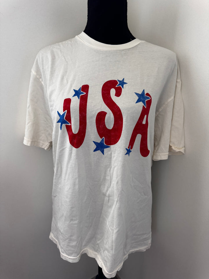 USA Star Tee — mineral washed, 100% cotton, relaxed unisex fit, patriotic graphic tee in cream by Onyx Native