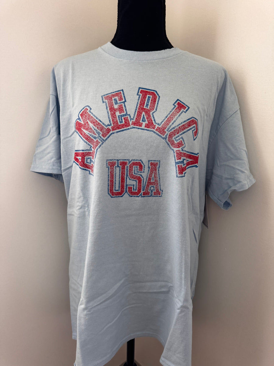 4th of July America Mega Arch Tee — vintage-inspired, 100% preshrunk cotton, distressed unisex graphic t-shirt by Onyx Native