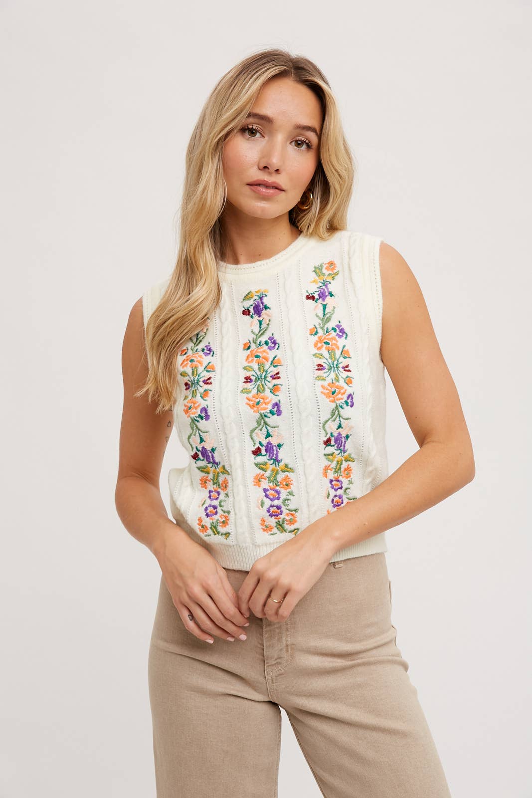 ELLE EMBROIDERED SLEEVELESS KNIT TANK