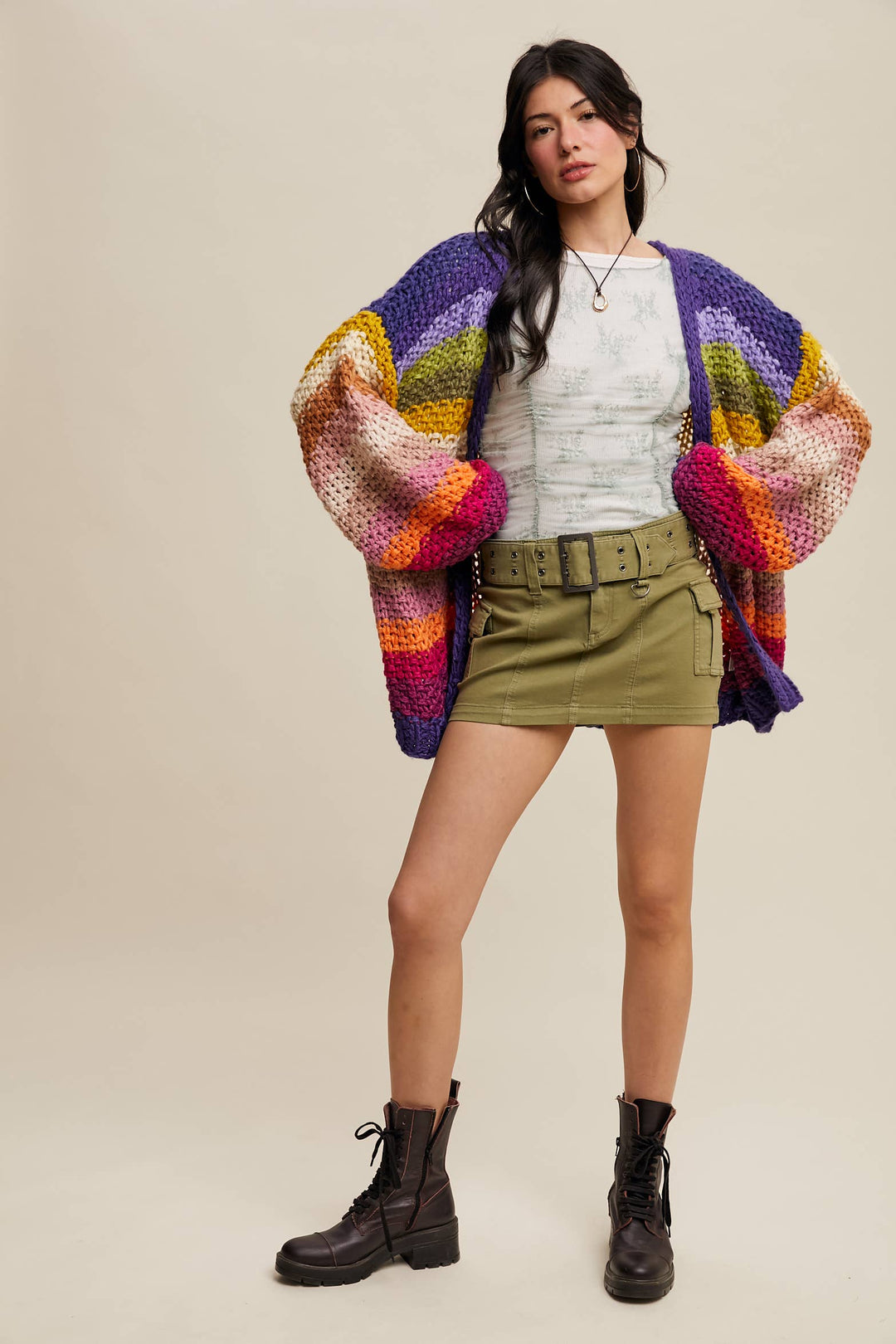 Rainbow Hand-Crochet Open Cardigan