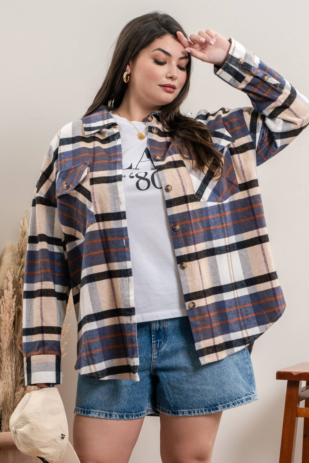 PLUS PLAID BUTTON UP LONG SLEEVE