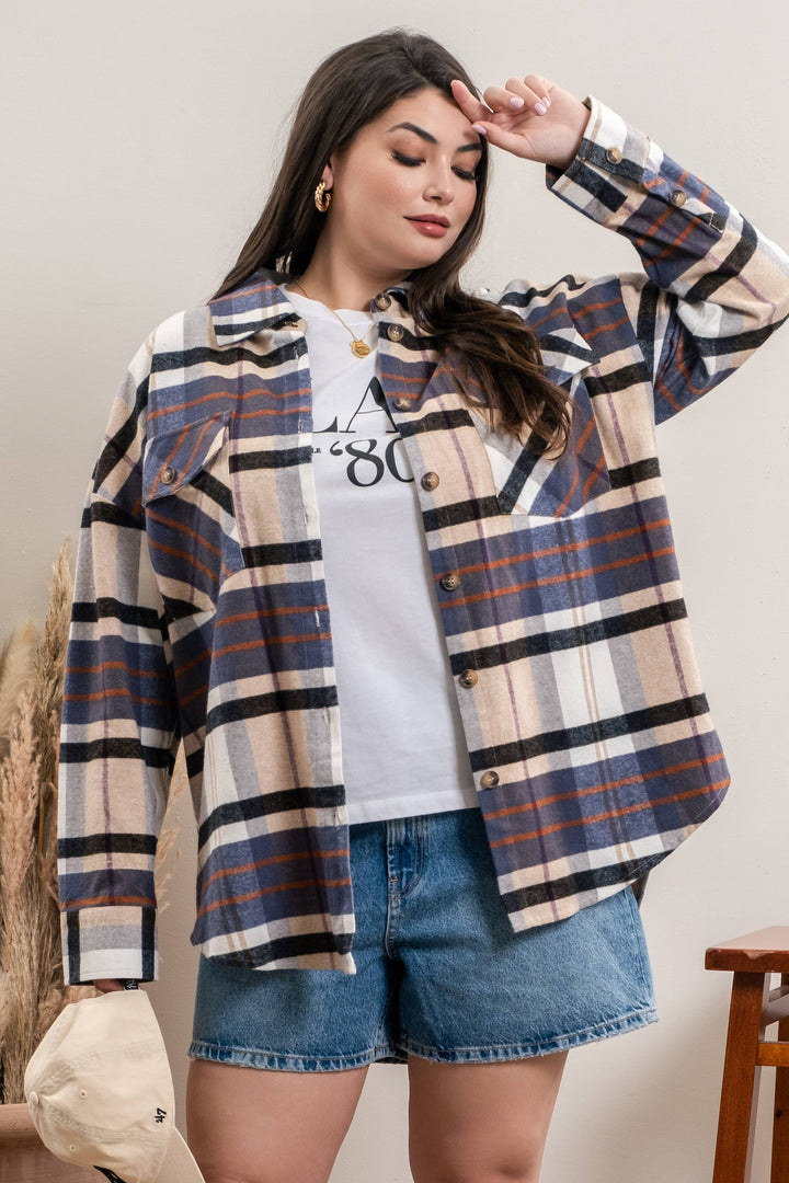 PLUS PLAID BUTTON UP LONG SLEEVE