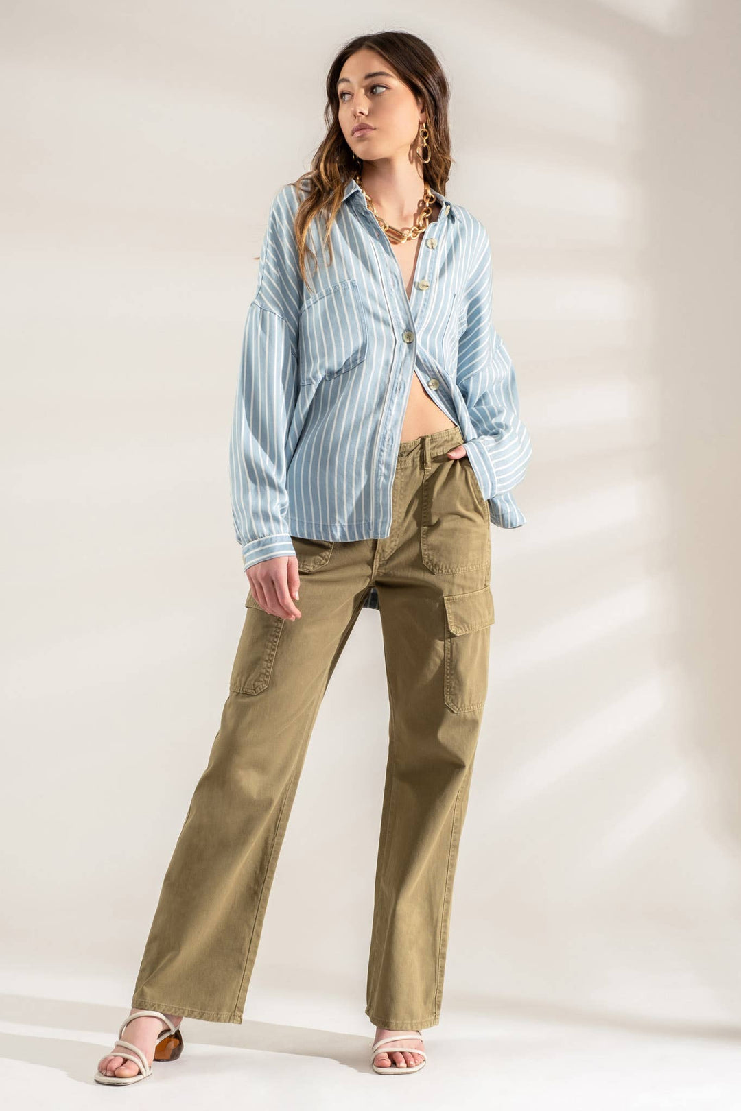 Mal Striped Button Down Shacket