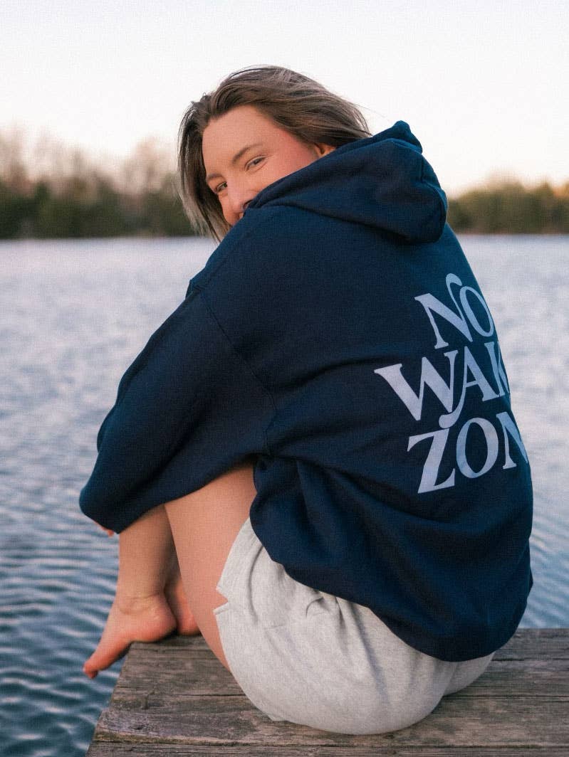 back view NO WAKE ZONE Hoodie — lake-inspired true-to-size hoodie with front and back graphics, Jo Johnson Overby collaboration by Onyx Native