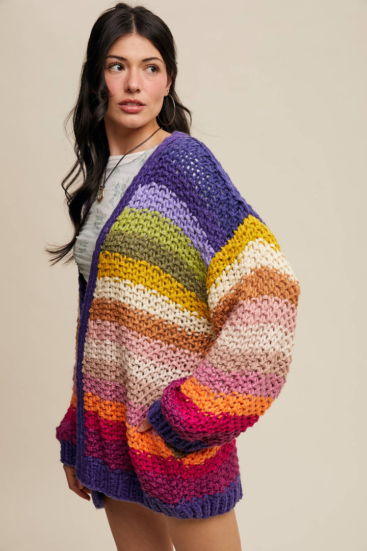Rainbow Hand-Crochet Open Cardigan