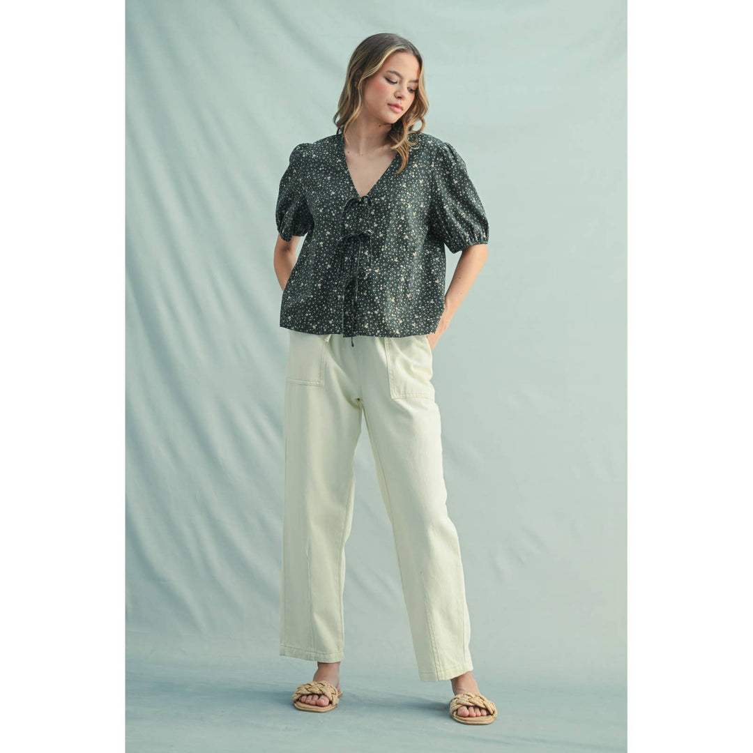 August floral puff blouse