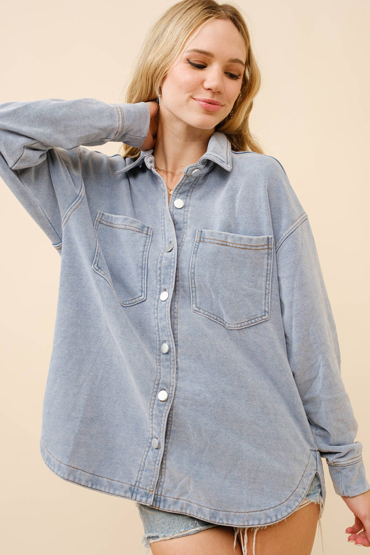Terry Knit Denim Shirt Jacket
