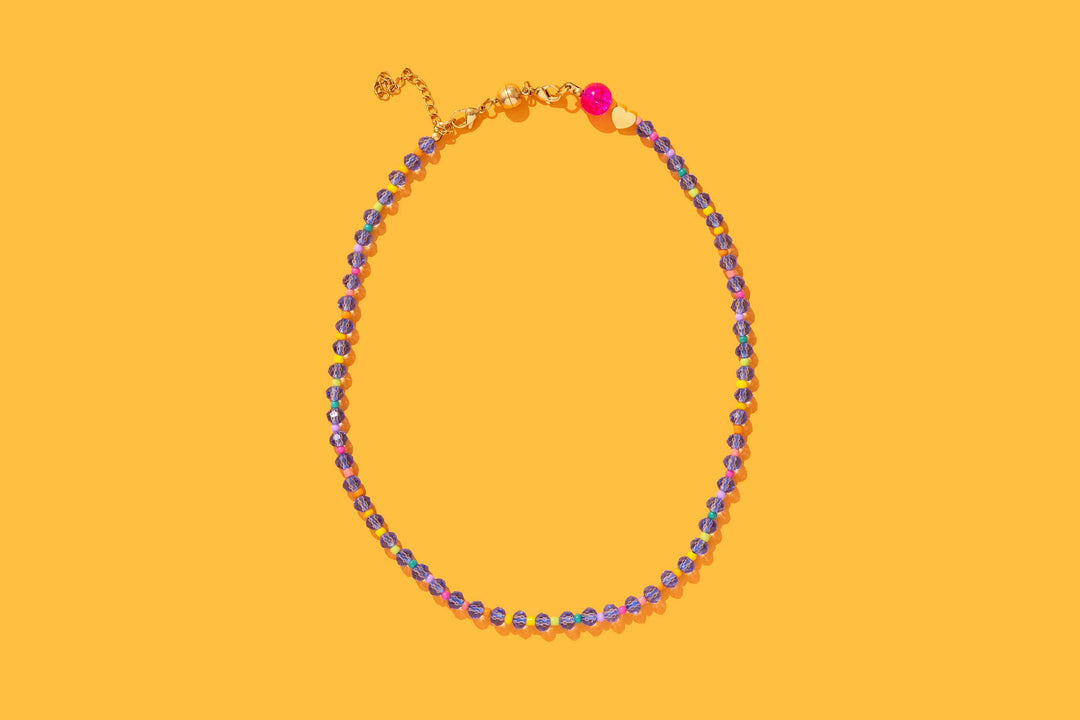 Blue + Multi-Colored Beaded Necklace — glass and seed beads with magnetic clasp and gold-plated extender, layering-ready by Onyx Native