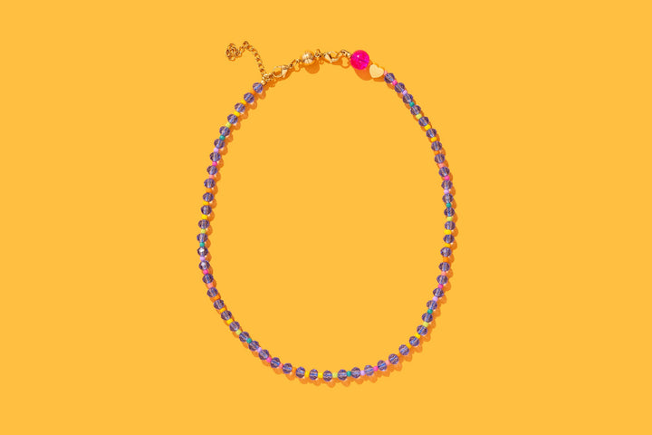 Blue + Multi-Colored Beaded Necklace — glass and seed beads with magnetic clasp and gold-plated extender, layering-ready by Onyx Native