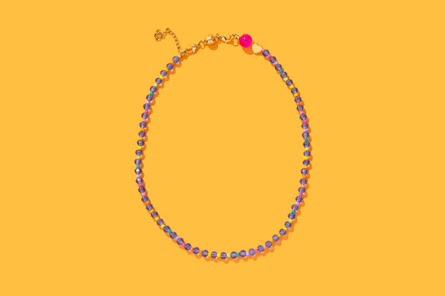 Blue + Multi-Colored Beaded Necklace — glass and seed beads with magnetic clasp and gold-plated extender, layering-ready by Onyx Native