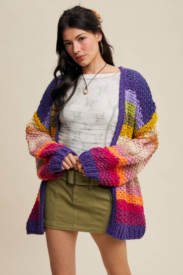 Rainbow Hand-Crochet Open Cardigan