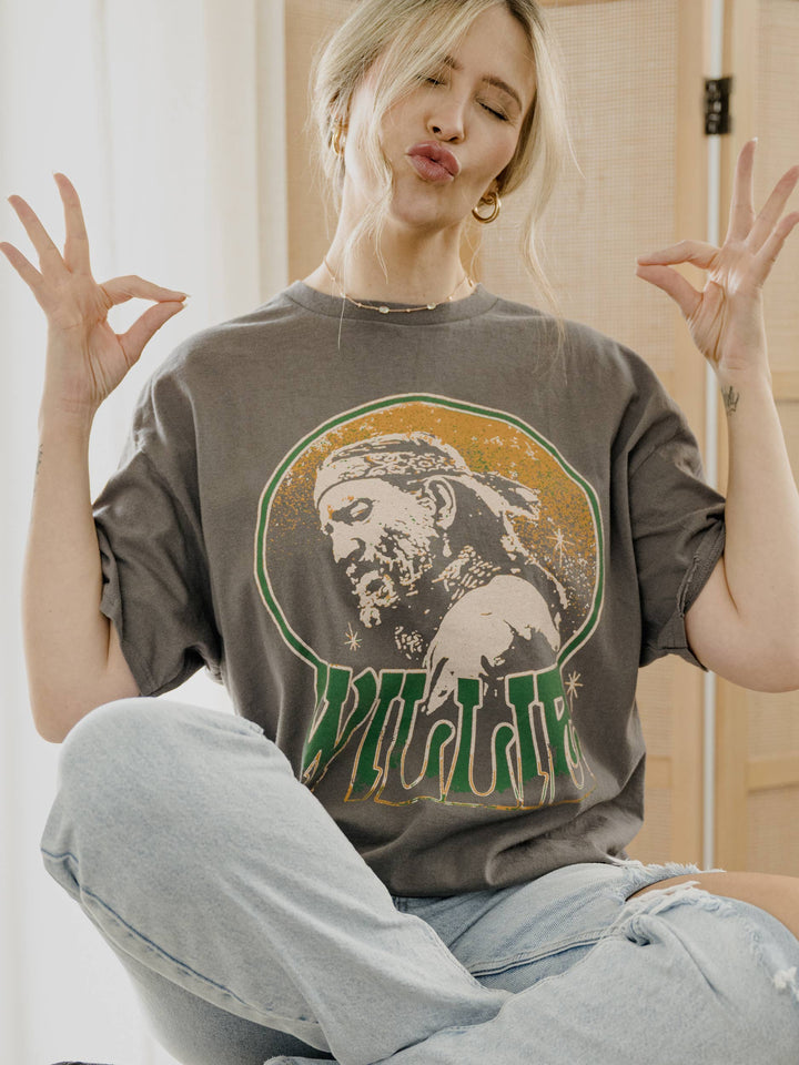 Willie Nelson Born Crystal Charcoal Licensed Thrifted Tee