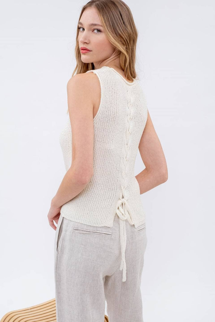 Crochet Sweater Knit Top - Ivory