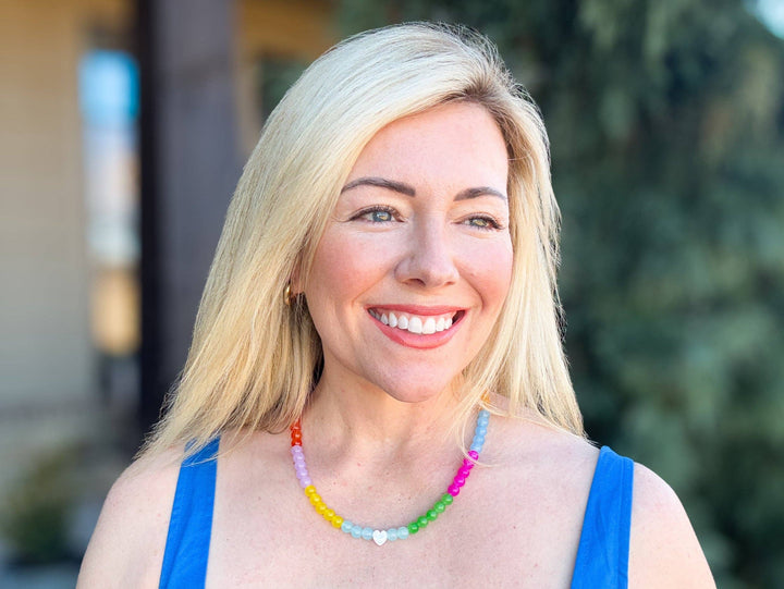 bold neck Multi-Colored Opal Beaded Necklace with Pearl Heart — magnetic clasp, gold-plated extender, layering-ready accessory by Onyx Native