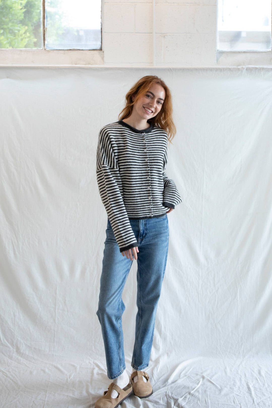 Piper Cardigan - Charcoal Striped