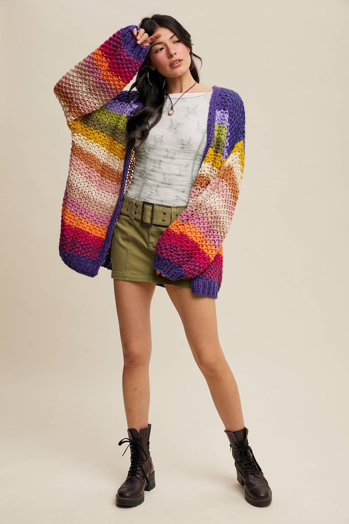 Rainbow Hand-Crochet Open Cardigan