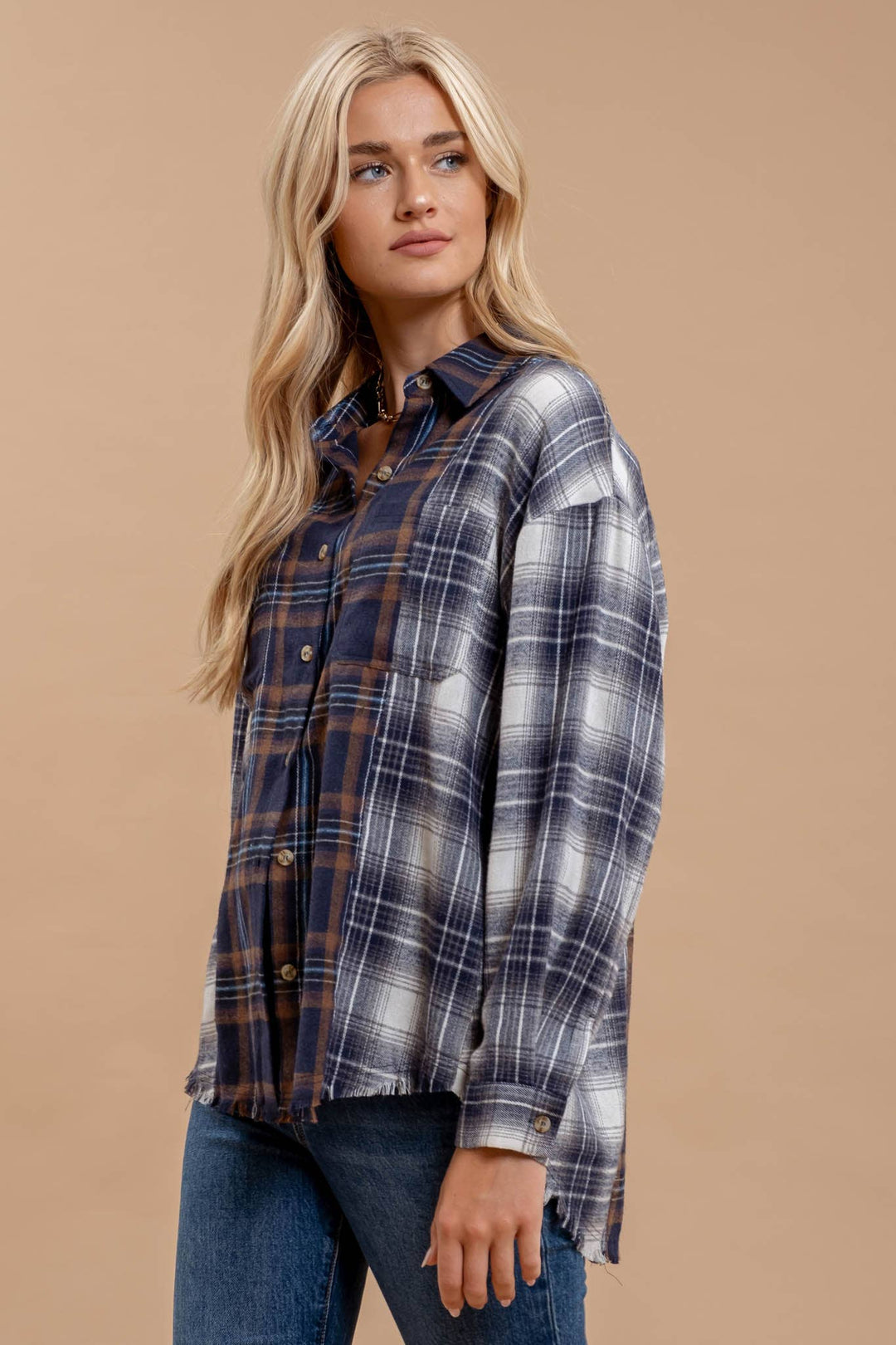 Plaid Patchwork Button Down