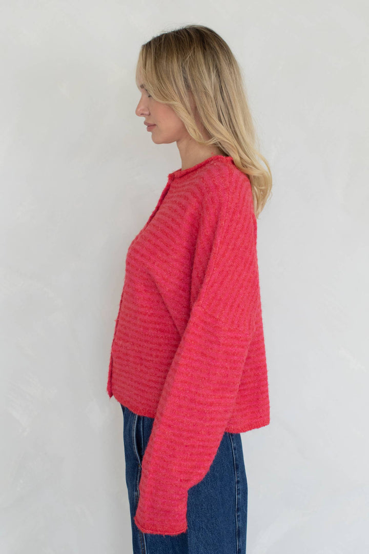 Piper Cardigan - Cherry Red Stripe