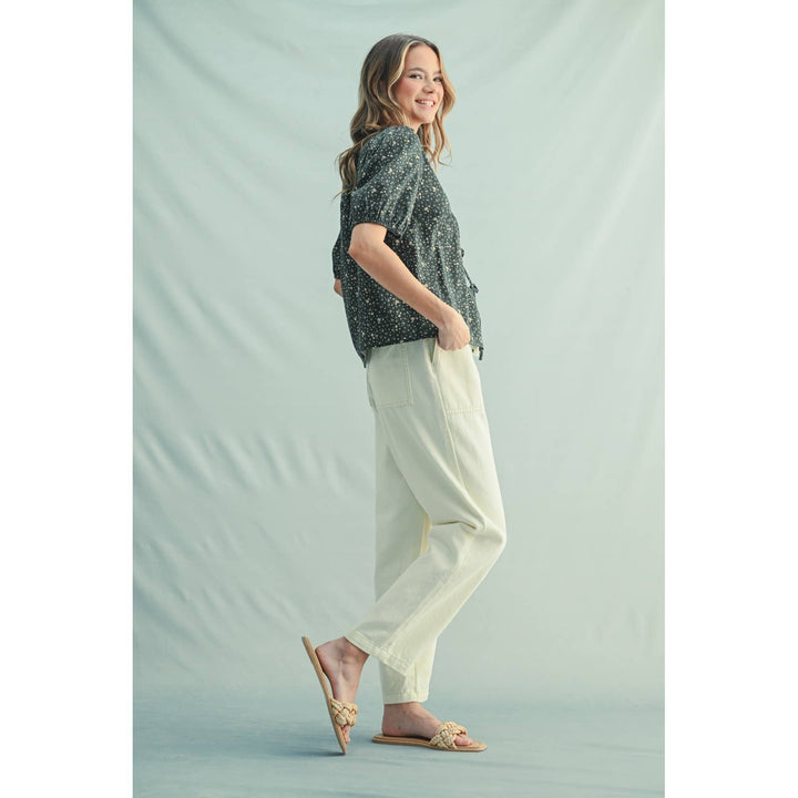 August floral puff blouse