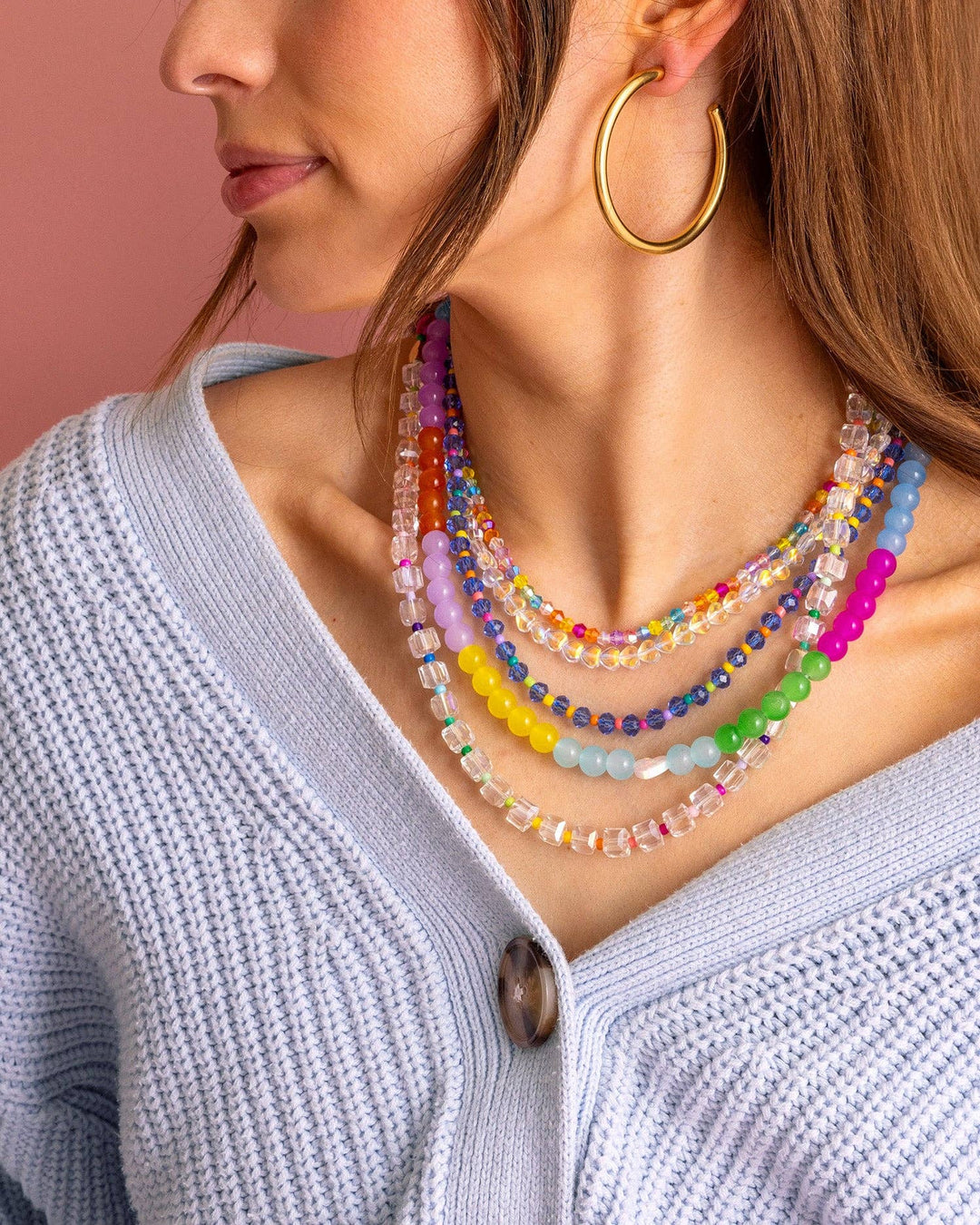 layered Multi-Colored Beaded Necklace — seed beads with magnetic clasp and gold-plated extender, perfect for layering by Onyx Native