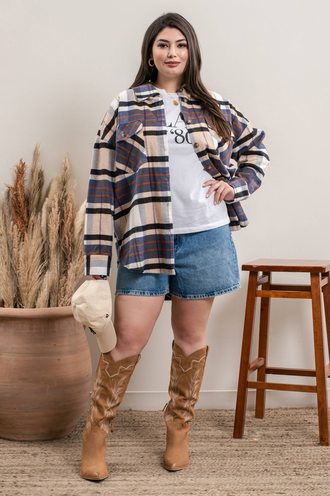 PLUS PLAID BUTTON UP LONG SLEEVE