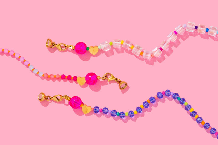 Clasp Multi-Colored + Pink Beaded Necklace — magnetic clasp, gold-plated extender chain, layered styling accessory by Onyx Native