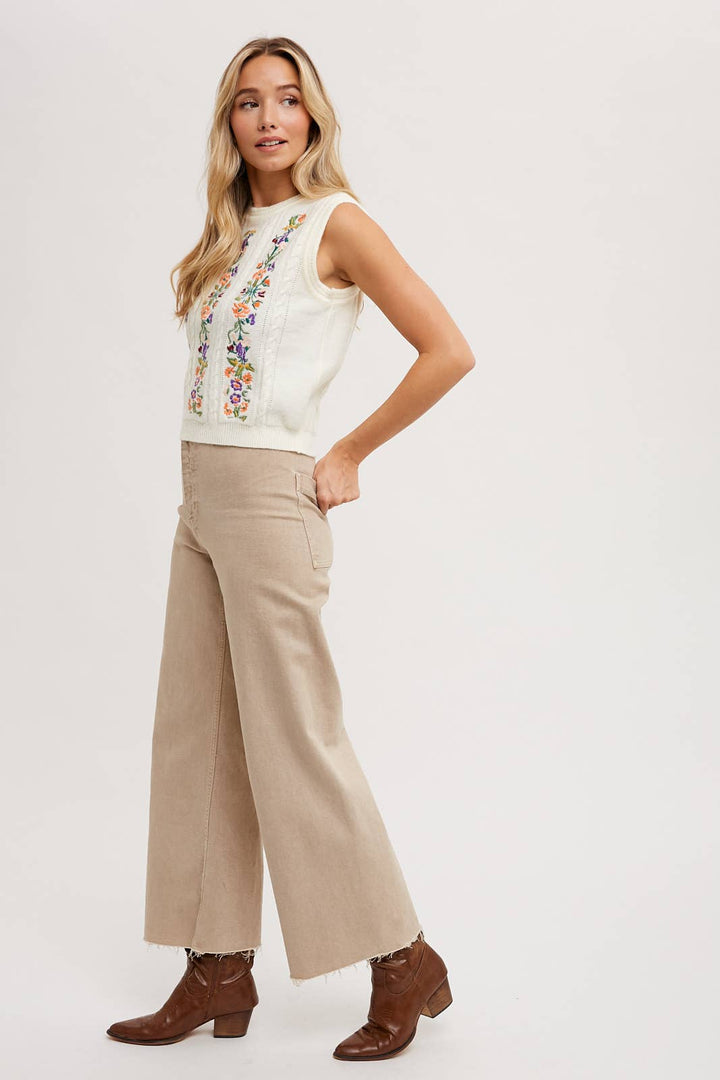 ELLE EMBROIDERED SLEEVELESS KNIT TANK