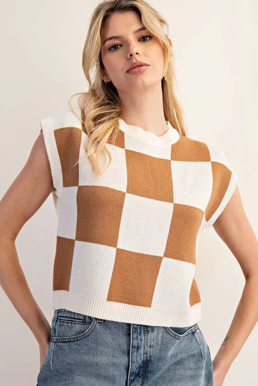 Hazelnut check sweater vest