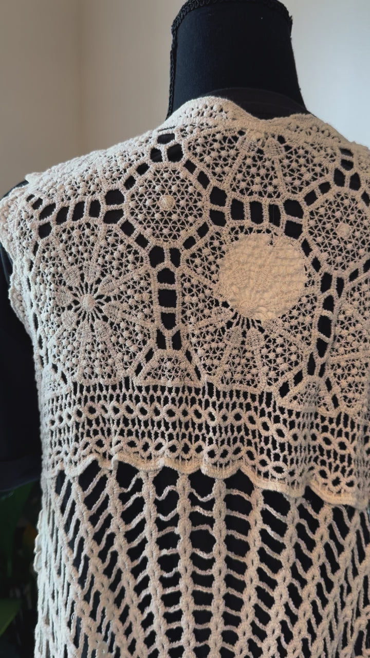 Sleeveless High-Low Crochet Cardigan