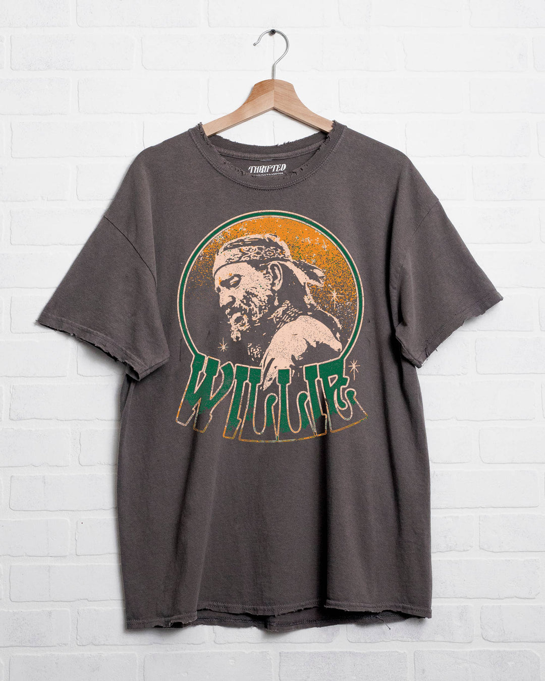 Willie Nelson Born Crystal Charcoal Licensed Thrifted Tee