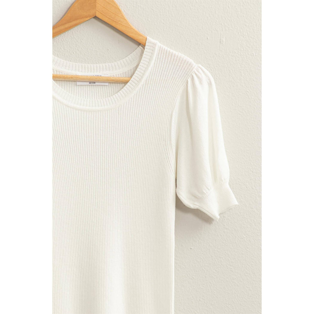 RIDLEY RIBBED PUFF SLEEVE KNIT TOP